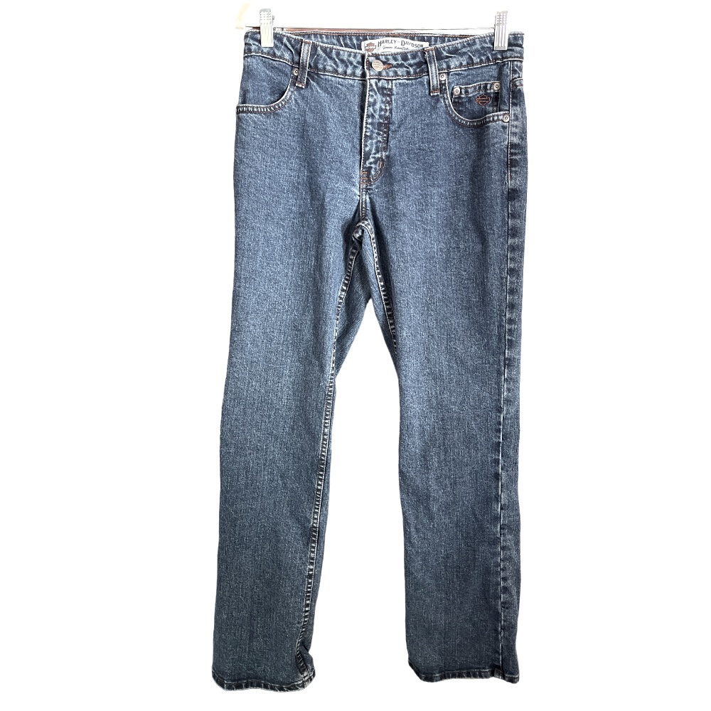 Harley-Davidson Dark Denim Orange Stitching Genuine Motor Clothes Bootcut Jeans